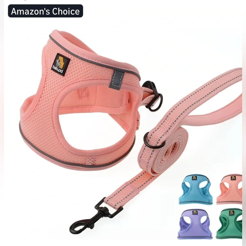 New- Bella & Pal Pink  Pet Harness & Leash Set  Safety Lock  16-18 inch Chest